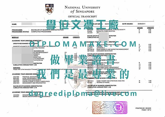 新加坡國立大學成績模板|代辦新加坡文憑|仿製國大畢業證書